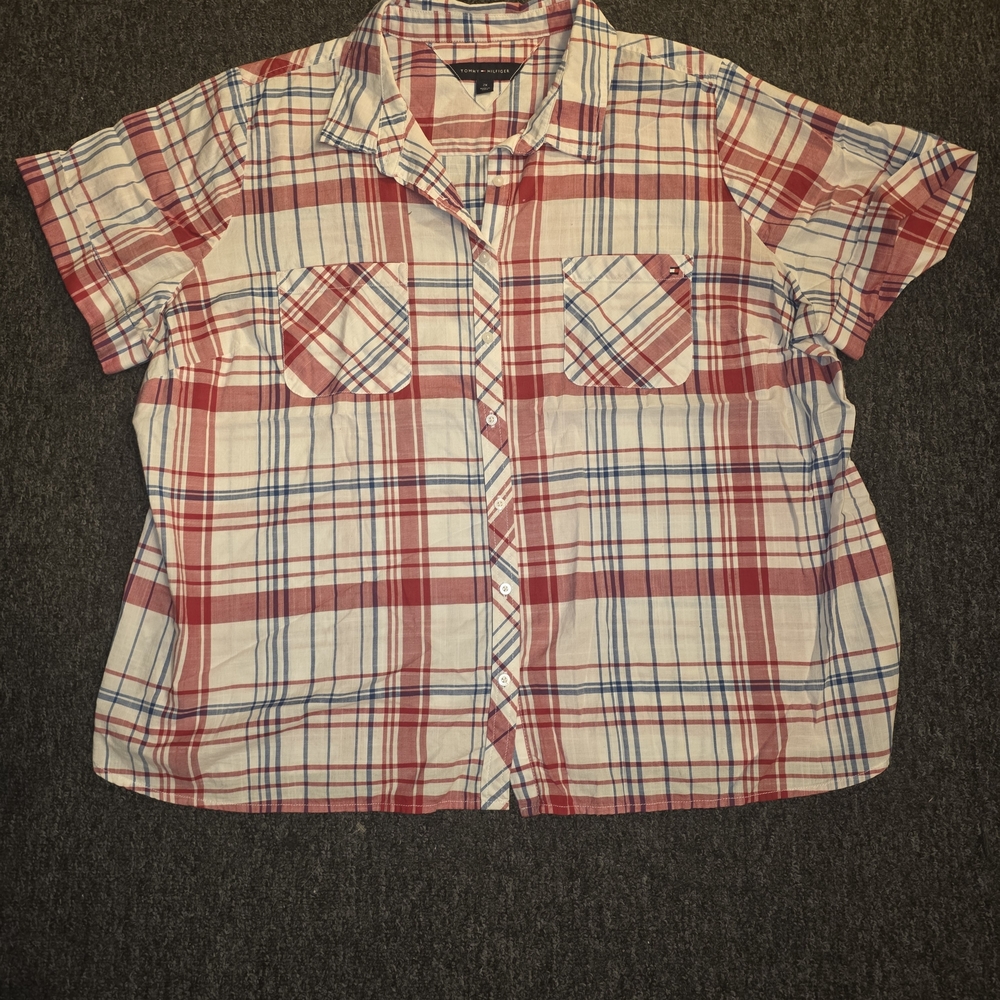 Tommy Hilfiger Red and Blue Plaid Button Down Shirt